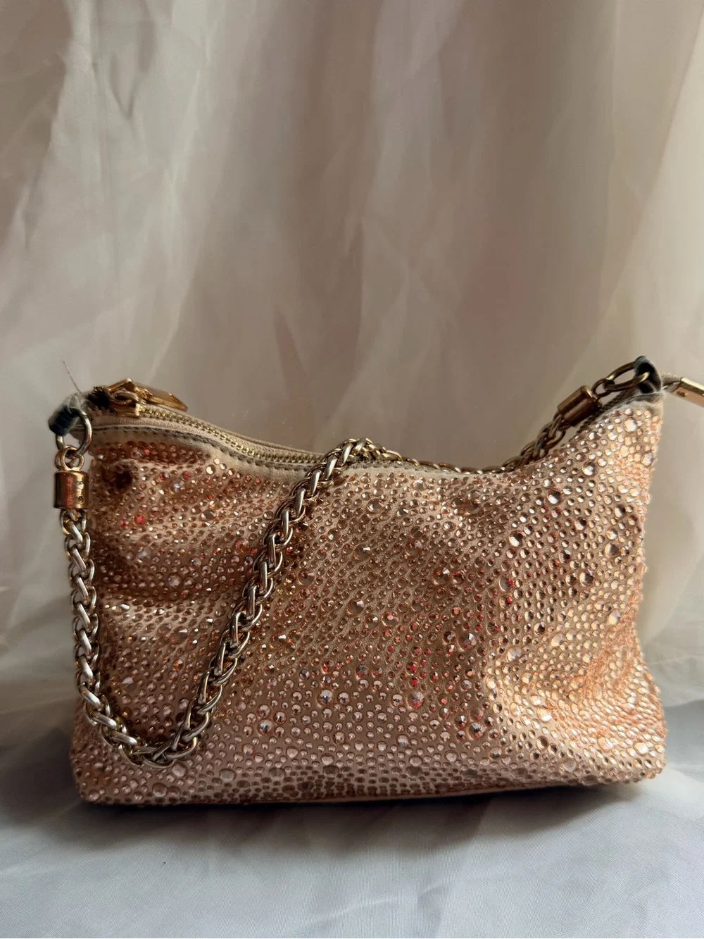 Sparkling Rose Gold Hobo Bag with Gold Chain - Picture 1 of 15